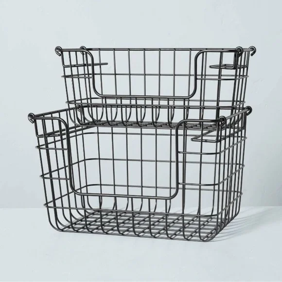 Hearth & Hand Magnolia Large Stacking Wire Storage Basket Matte Black